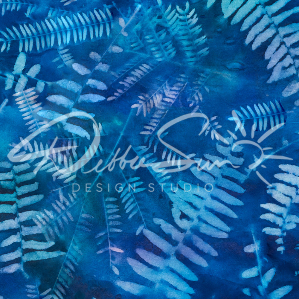 Blue fern painted repeat pattern by Debbie Sun