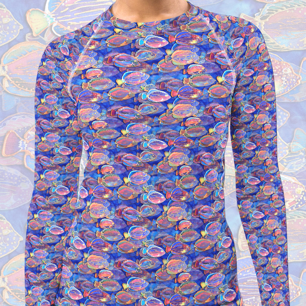 Fish Pattern Rash Guard Fish Fiesta Women's Rash Guard – Debbie Sun Design Studio
