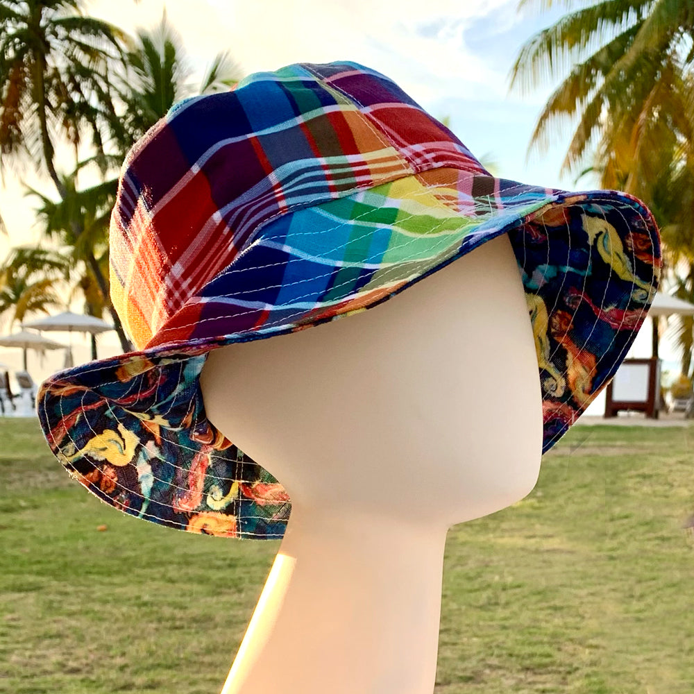 Seahorses & USVI Madras Reversible bucket hat