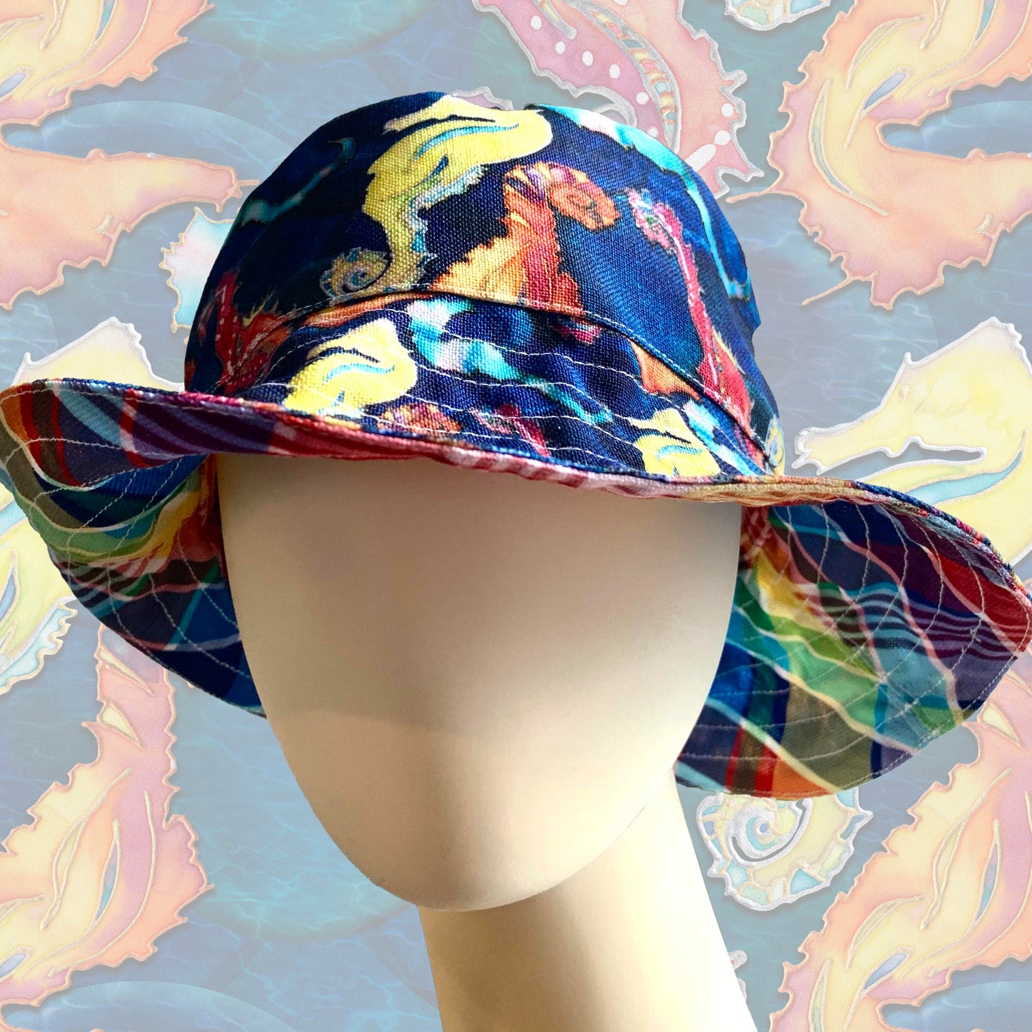 Seahorses & USVI Madras Reversible bucket hat